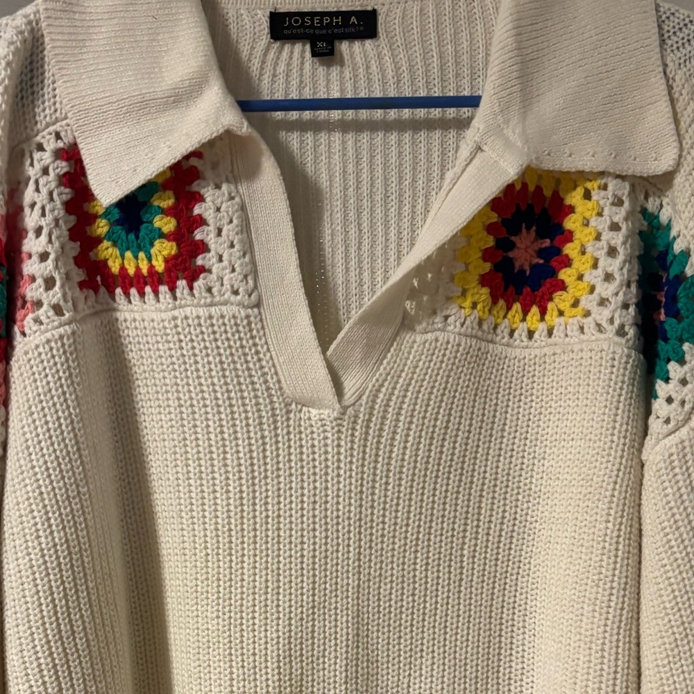 Joseph A VTG Colorful Crochet Accent Knit Cottagecore Granny Sweater XL - Picture 5 of 5